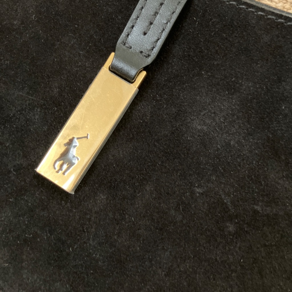 NWOT RALPH LAUREN ID saddle bag black suede gold hardware + bear key charm - Picture 7 of 10